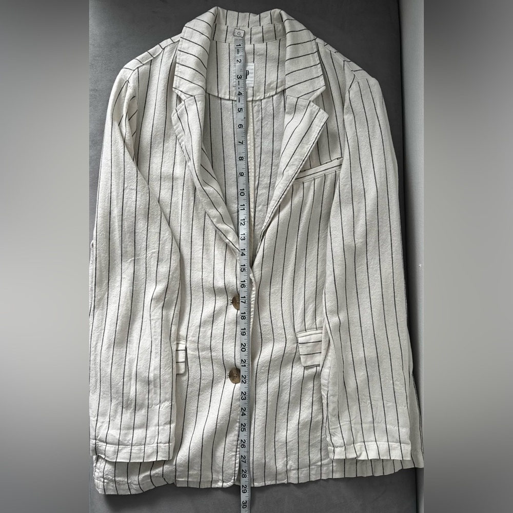 GAP Linen Blend Pinstripe Blazer Women’s Large Lightweight Neutral - Picture 3 of 6